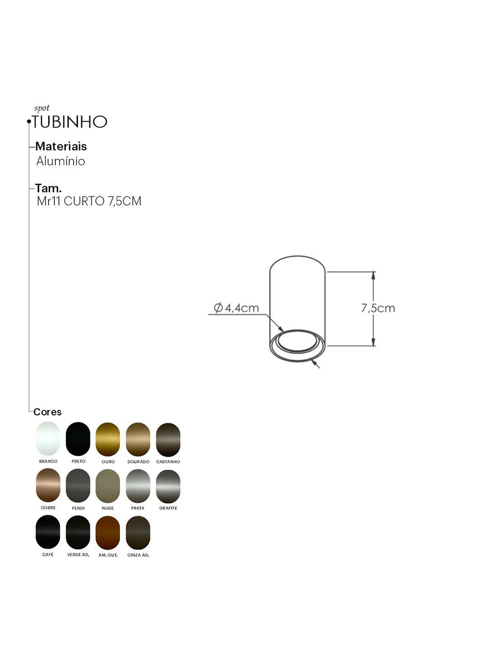 Plafon Spot Tubinho Aluminio Preto 7,5cm, Mesa Sala de Jantar, Quartos, Cozinha, Banheiro, Suite Master, Hall